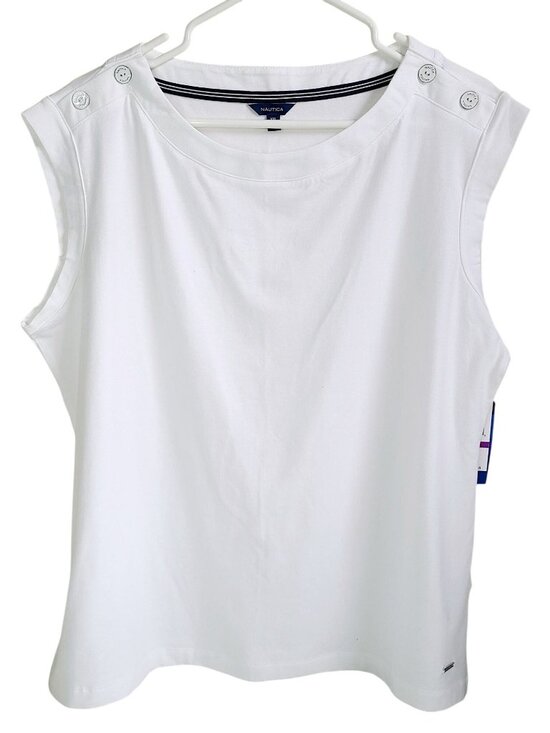 Nautica Tops - Nautica Women's White Sleeveless Button Shoulder Top Cotton XXL New w/ Tags Gift